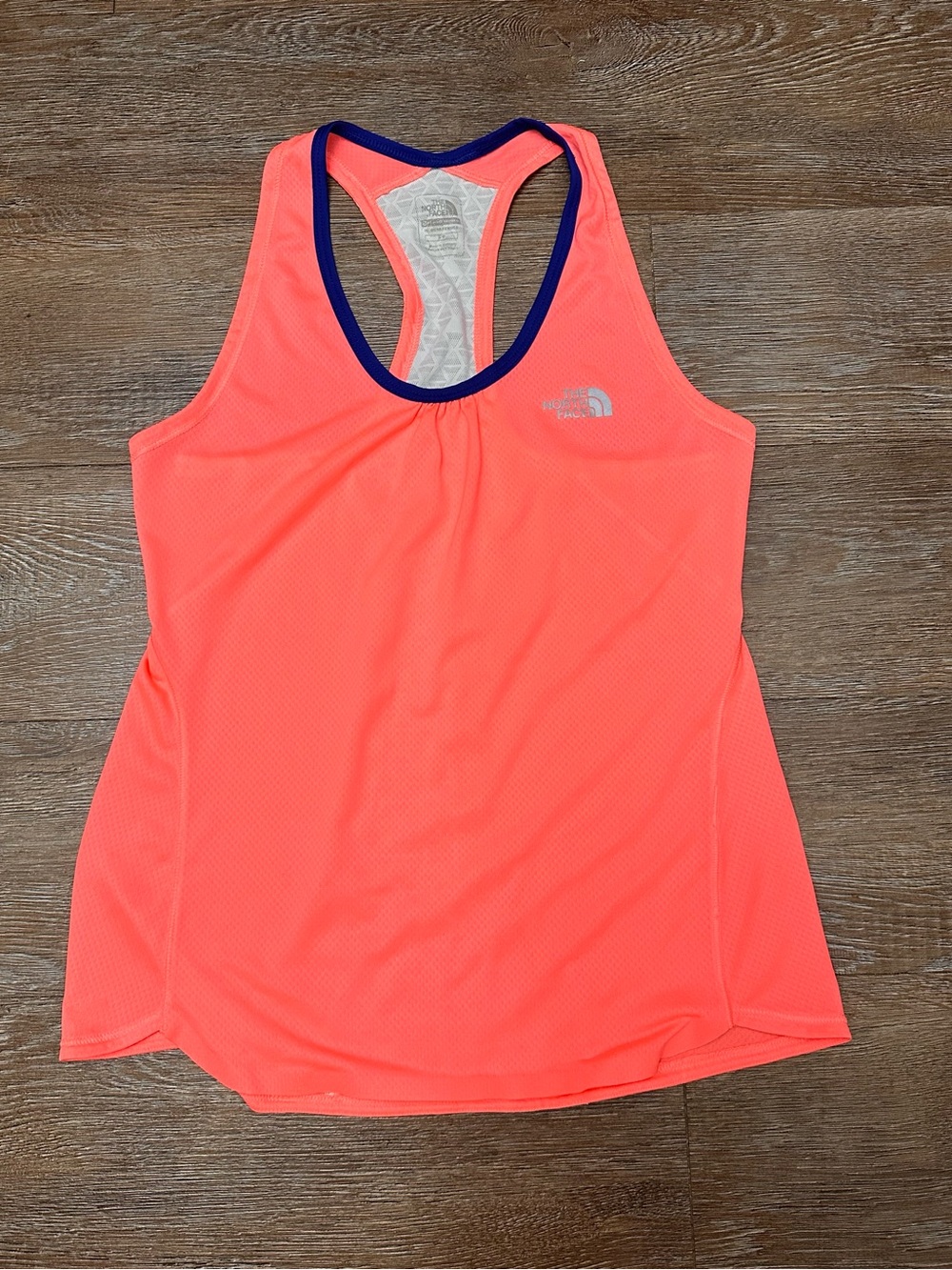 The North Face Neon Coral Racerback Training Tank with Navy Trim